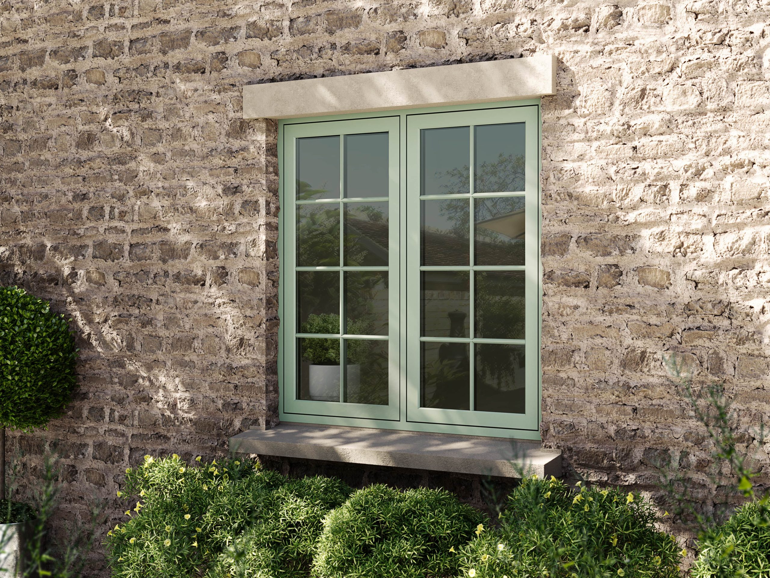 green upvc windows in flush sash style